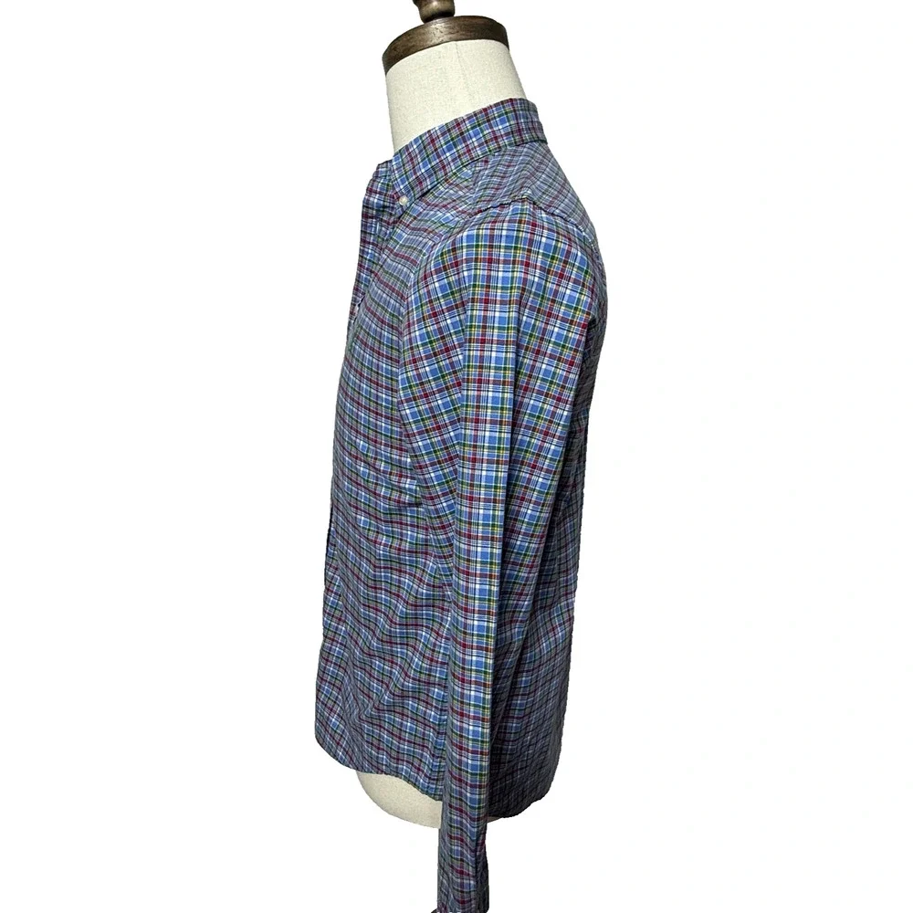 Ralph Lauren Shirt Boys Large 14-16 Blue Green Colorful Plaid Button Down Preppy